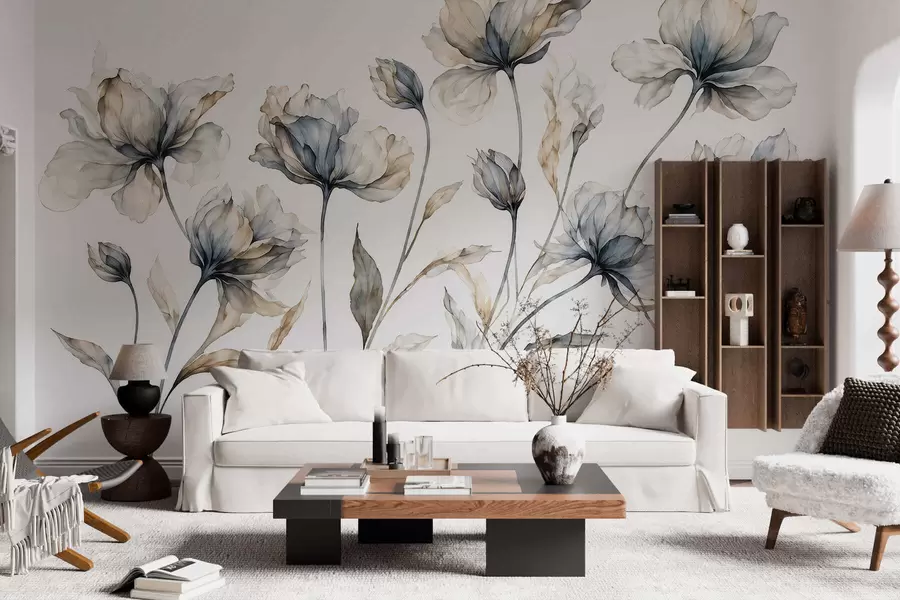 fototapet Flori elegante și aerisite, cu petale translucide dispuse în straturi, pe tulpini lungi și delicate w05579