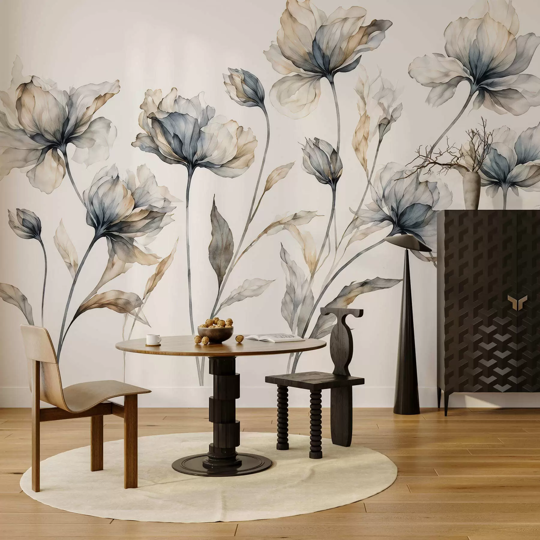 fototapet Flori elegante și aerisite, cu petale translucide dispuse în straturi, pe tulpini lungi și delicate w05579