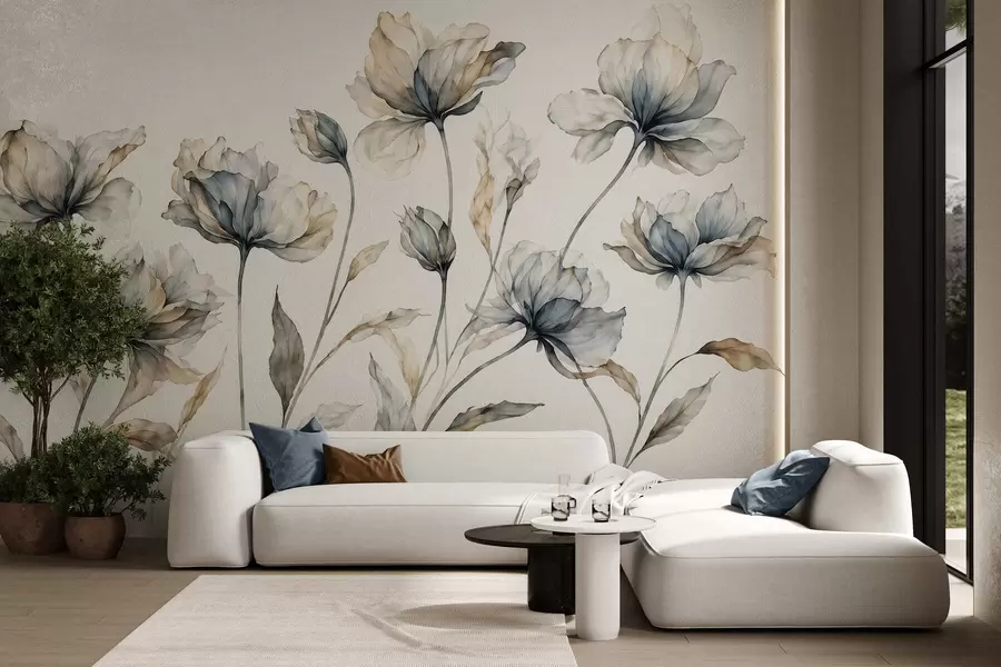 fototapet Flori elegante și aerisite, cu petale translucide dispuse în straturi, pe tulpini lungi și delicate w05579