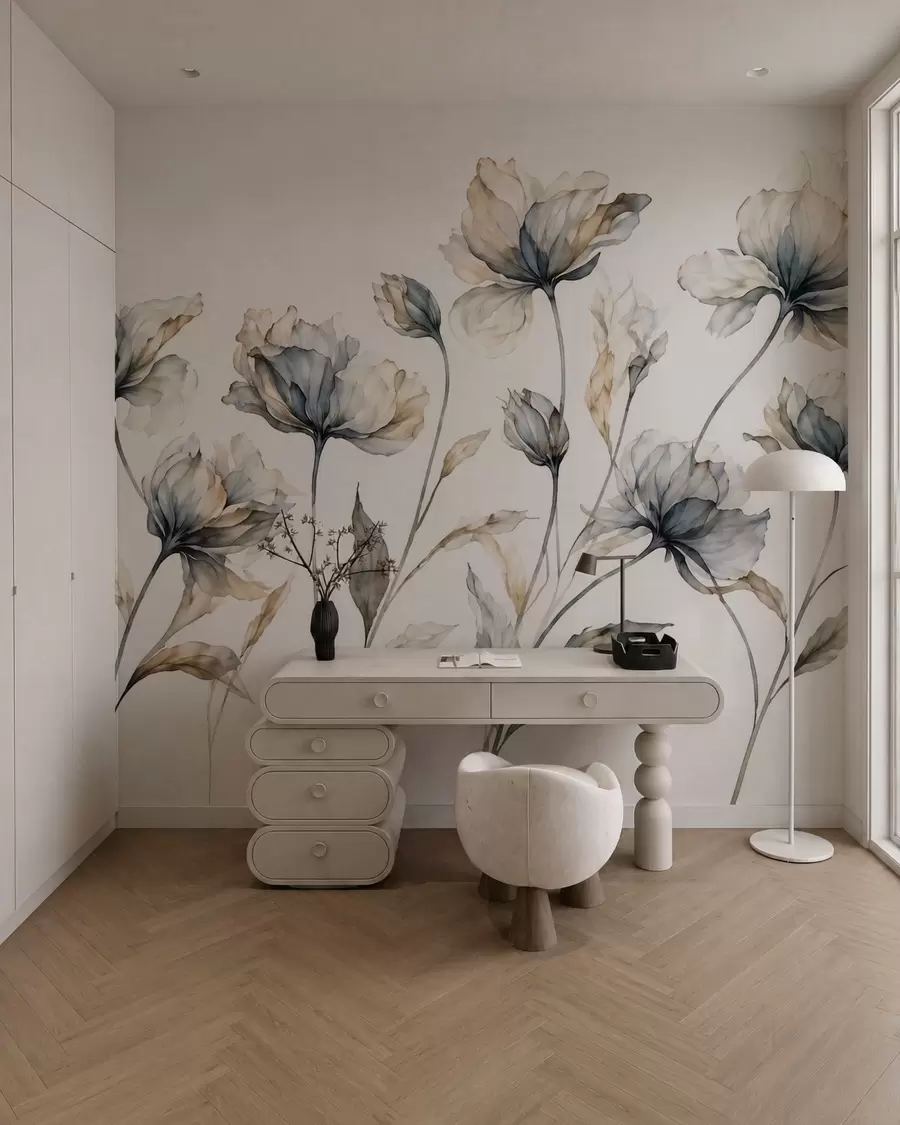 fototapet Flori elegante și aerisite, cu petale translucide dispuse în straturi, pe tulpini lungi și delicate w05579