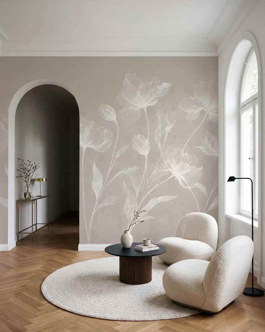 fototapet Flori elegante și aerisite, cu petale translucide dispuse în straturi, pe tulpini lungi și delicate w05579v1