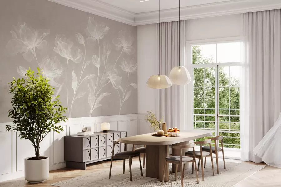 fototapet Flori elegante și aerisite, cu petale translucide dispuse în straturi, pe tulpini lungi și delicate w05579v1