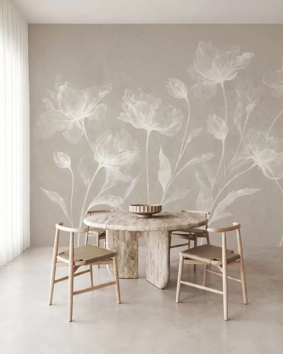 fototapet Flori elegante și aerisite, cu petale translucide dispuse în straturi, pe tulpini lungi și delicate w05579v1