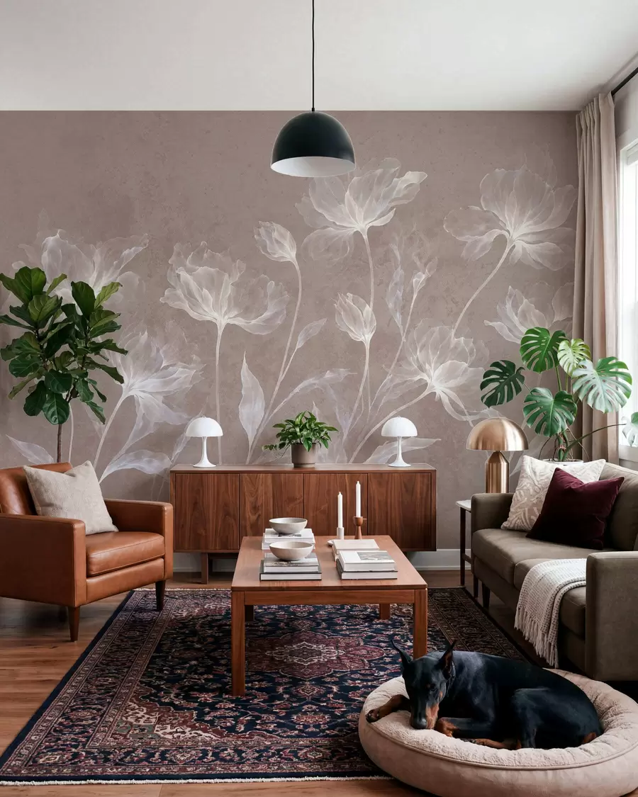 fototapet Flori elegante și aerisite, cu petale translucide dispuse în straturi, pe tulpini lungi și delicate w05579v3