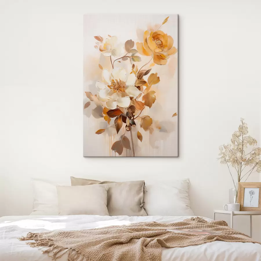 Tablouri Flori abstracte cu frunze maronii, în stil pictural și cu tușe de pensulă s49145