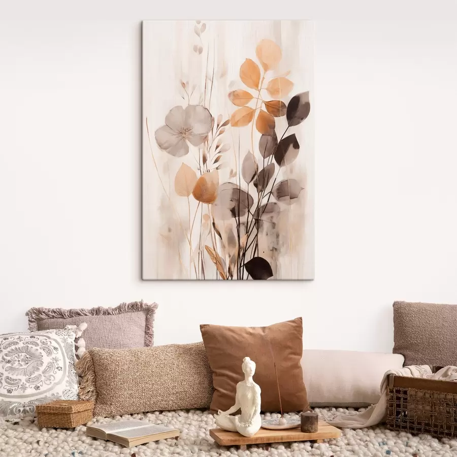 Tablouri Aranjament floral în nuanțe discrete de portocaliu și gri, artă abstractă s49147