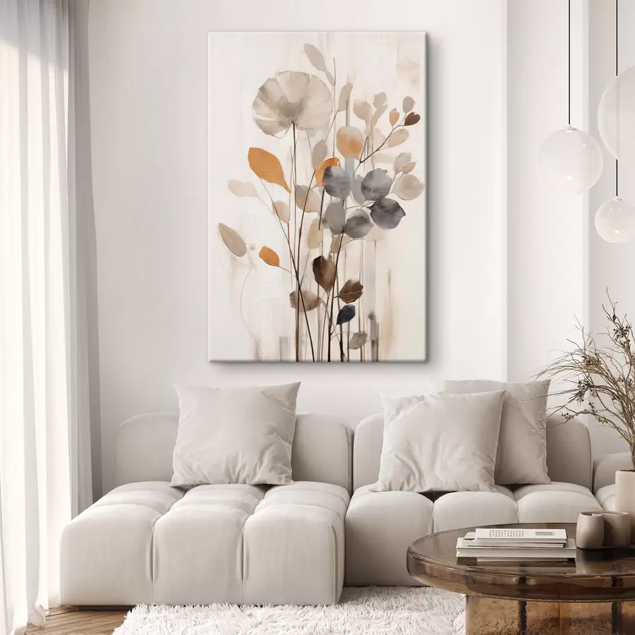 Tablouri Aranjament floral în nuanțe discrete de portocaliu și gri, artă abstractă s49148