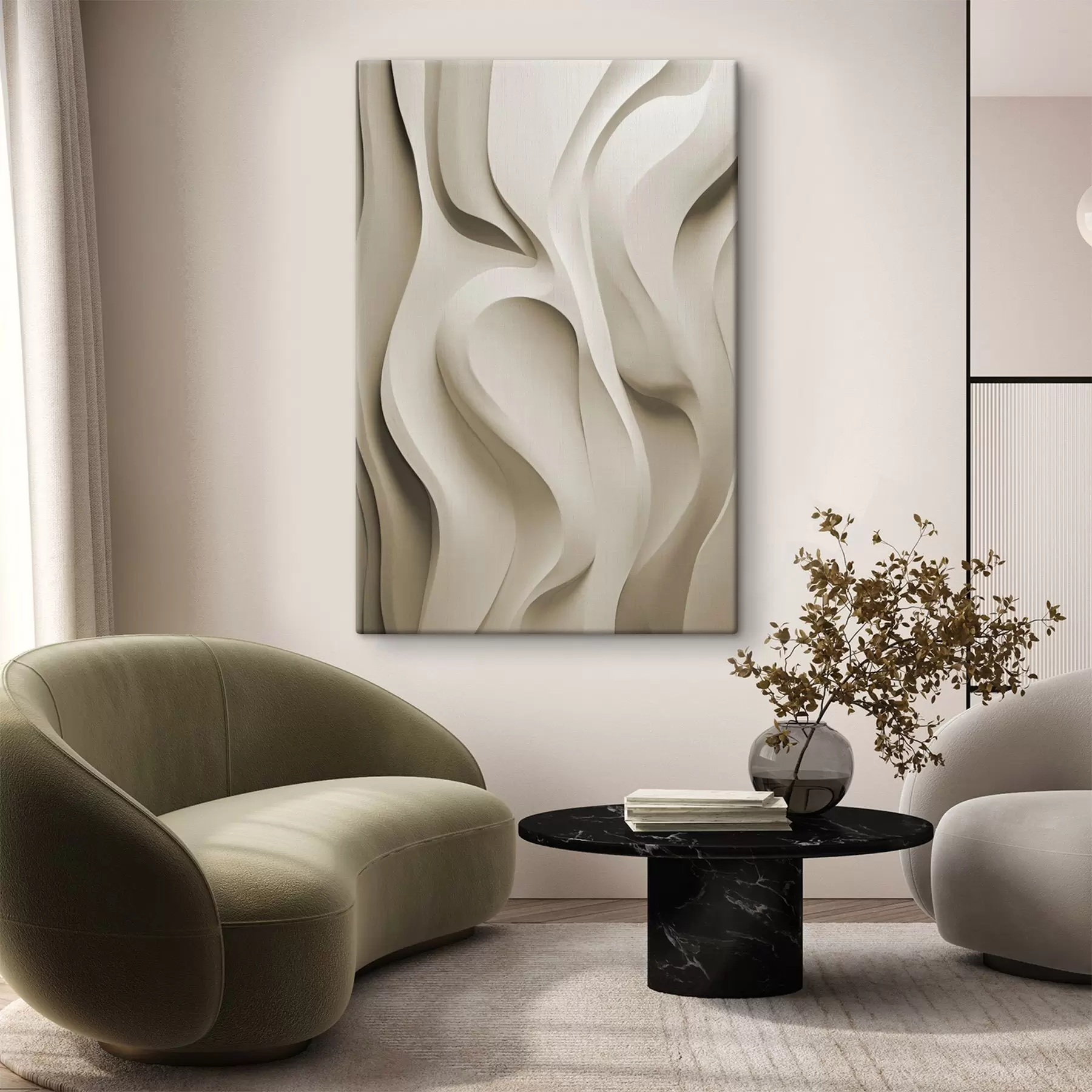 Tablouri Forme ondulate abstracte, de culoare bej, cu curbe delicate; artă modernă minimalistă s49149