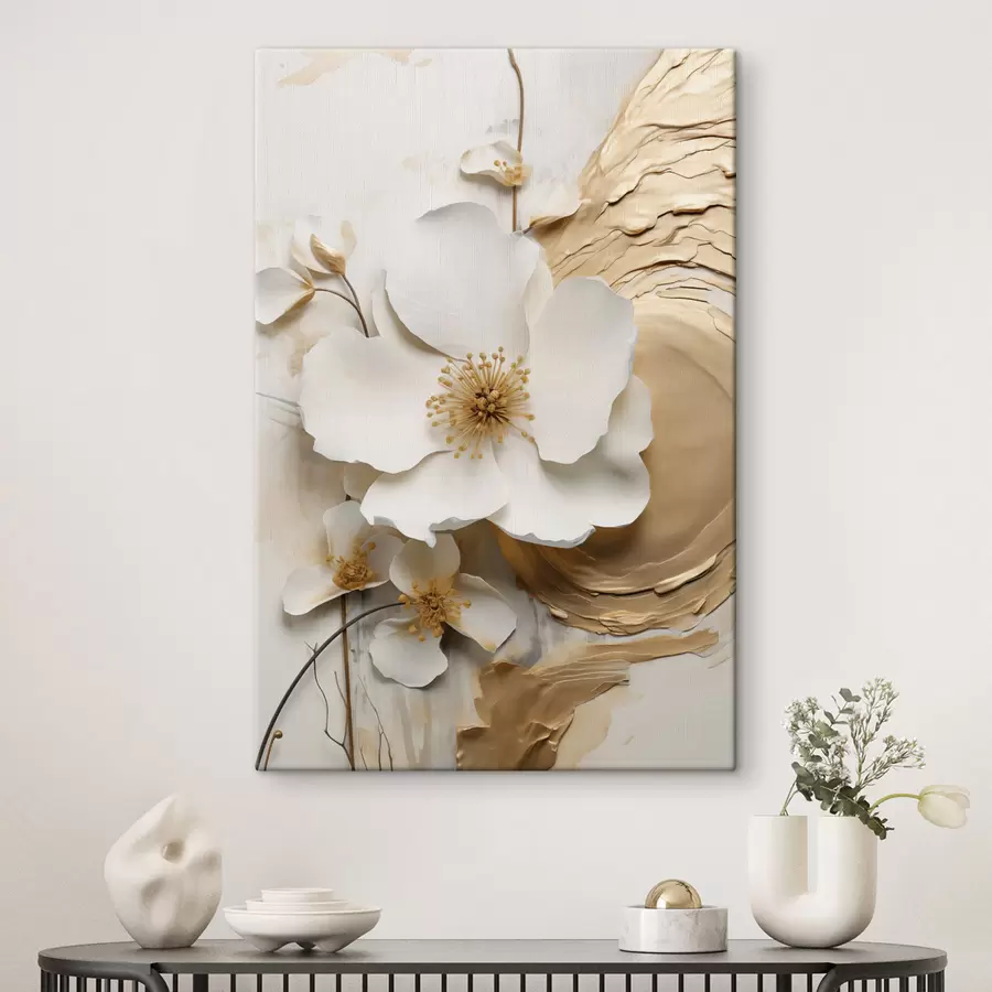 Tablouri Flori albe abstracte, imitație de tușe de vopsea pe un fundal texturat s49153