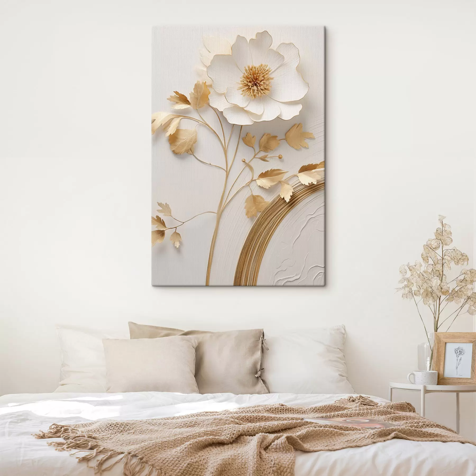 Tablouri Flori albe abstracte, imitație de tușe de vopsea pe un fundal texturat s49154