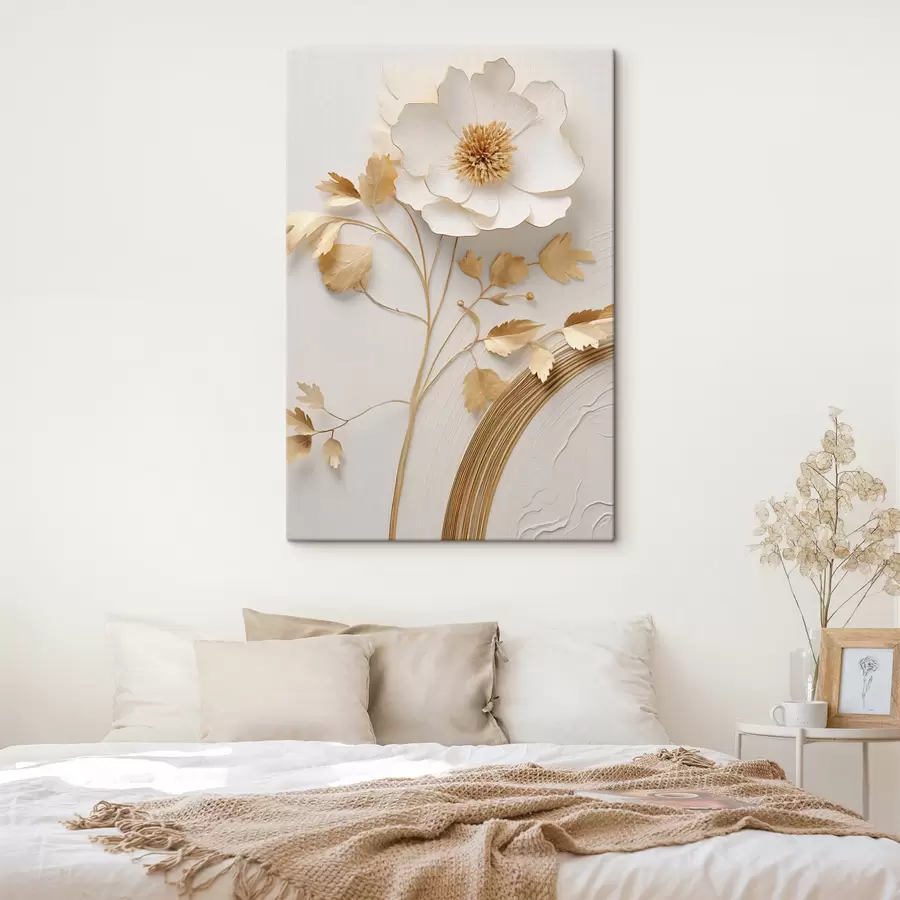 Tablouri Flori albe abstracte, imitație de tușe de vopsea pe un fundal texturat s49154