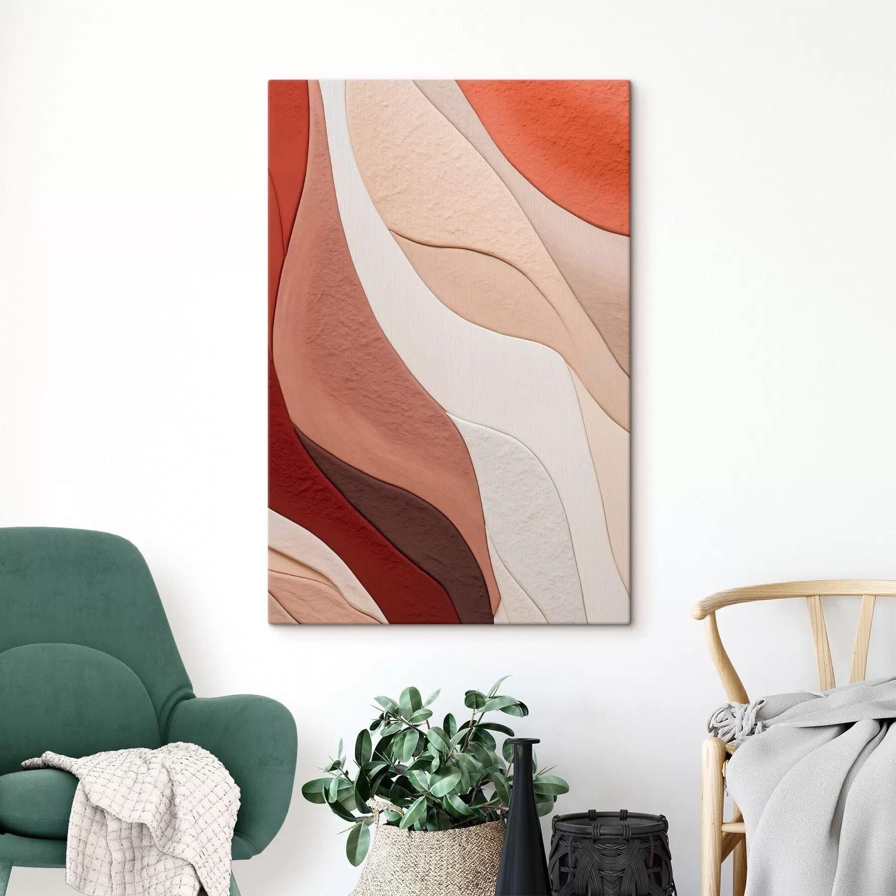 Tablouri Straturi abstracte, ondulate, de texturi în nuanțe de teracotă, bej și crem s49169