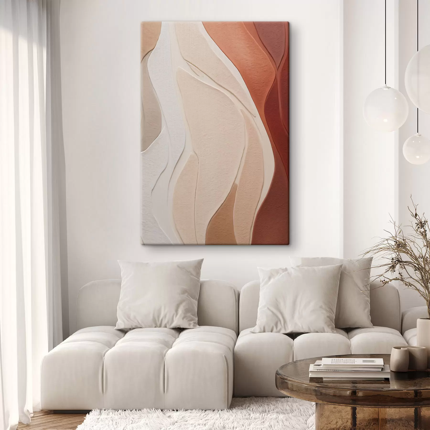 Tablouri Straturi abstracte, ondulate, de texturi în nuanțe de teracotă, bej și crem s49170