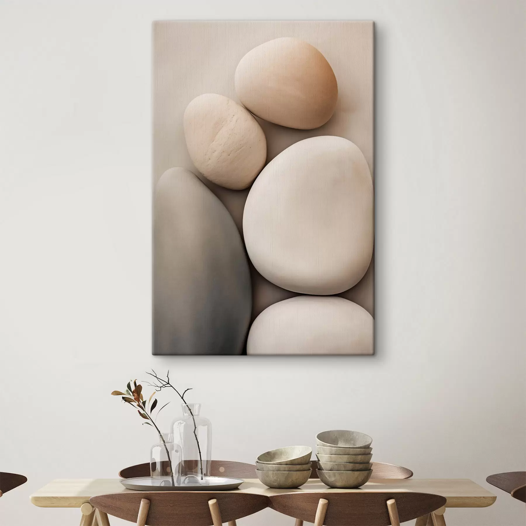 Tablouri Pietre netede, rotunjite, în diverse culori neutre, stil minimalist s49171