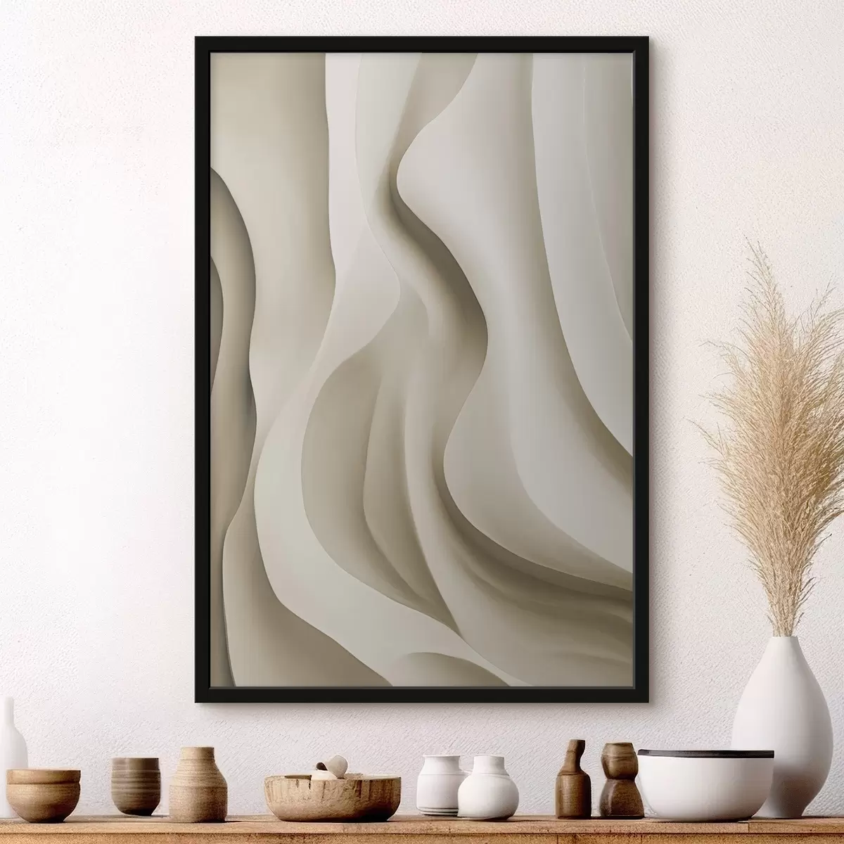 Poster Forme ondulate abstracte, de culoare bej, cu curbe delicate; artă modernă minimalistă f49150
