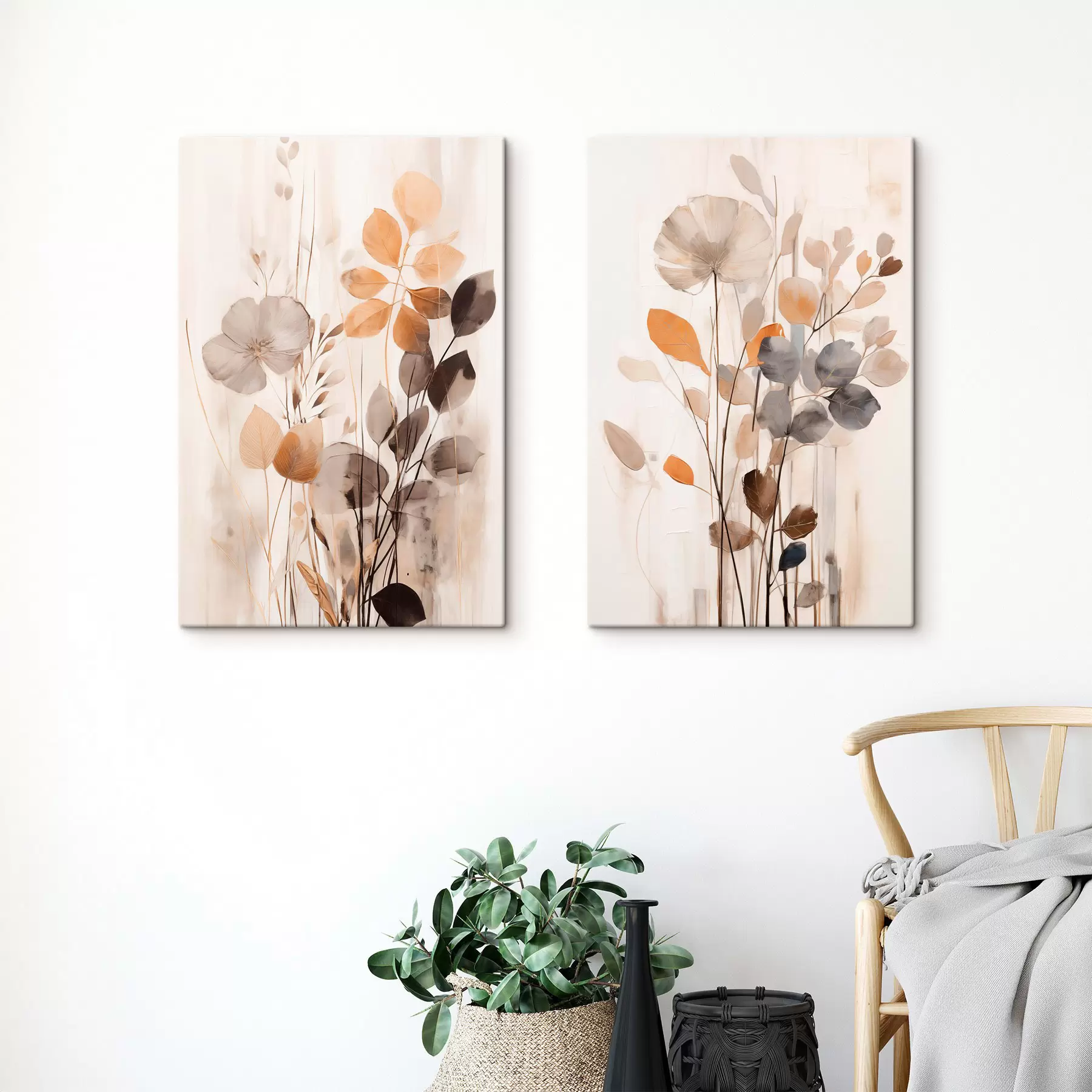 Tablouri Aranjament floral în nuanțe discrete de portocaliu și gri, artă abstractă m30470