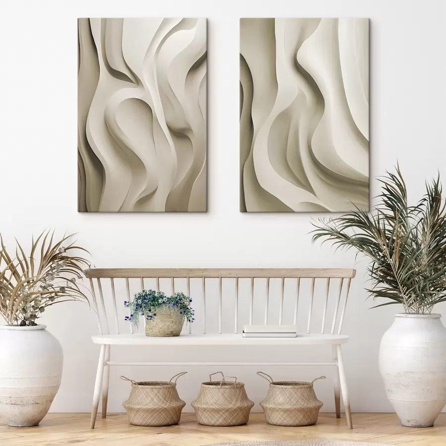 Tablouri Forme ondulate abstracte, de culoare bej, cu curbe delicate; artă modernă minimalistă m30471