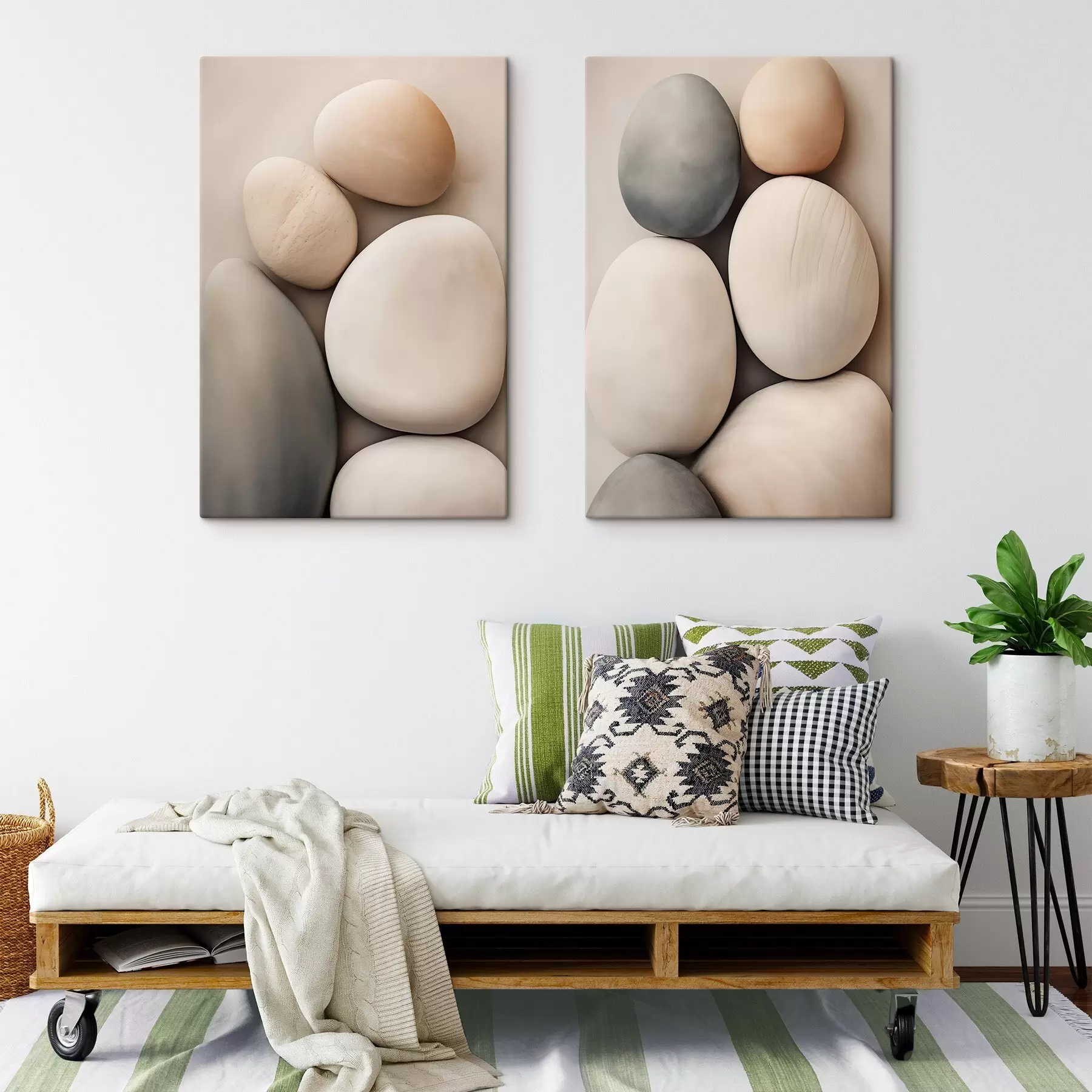 Tablouri Pietre netede, rotunjite, în diverse culori neutre, stil minimalist m30482