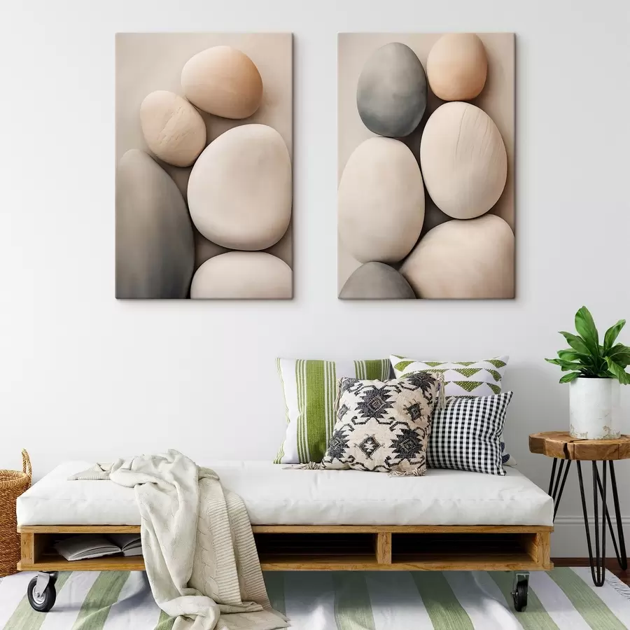 Tablouri Pietre netede, rotunjite, în diverse culori neutre, stil minimalist m30482