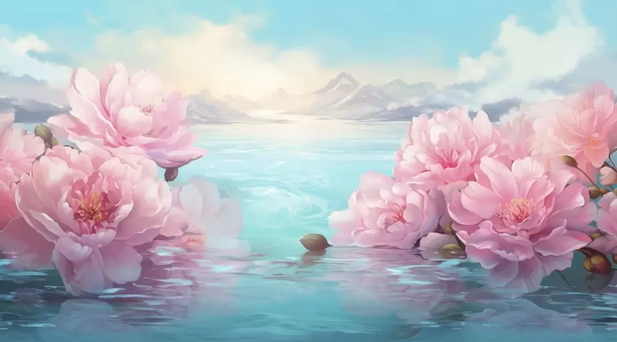 fototapet Un lac cu flori w05621