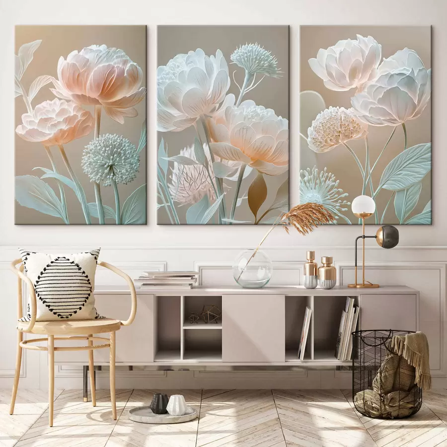 Tablouri Triptic cu flori delicate și palide m30489