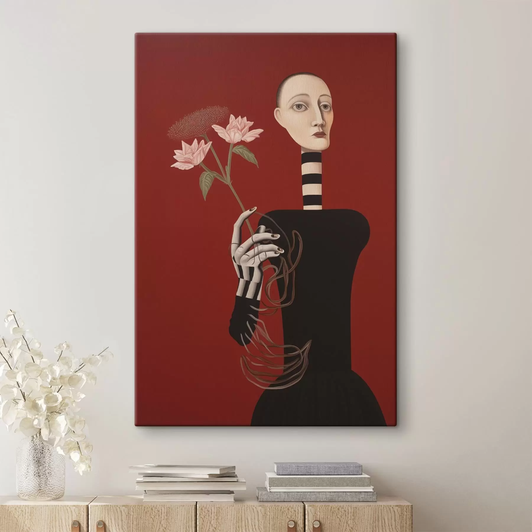Tablouri Portret stilizat al unei femei cu flori s49190