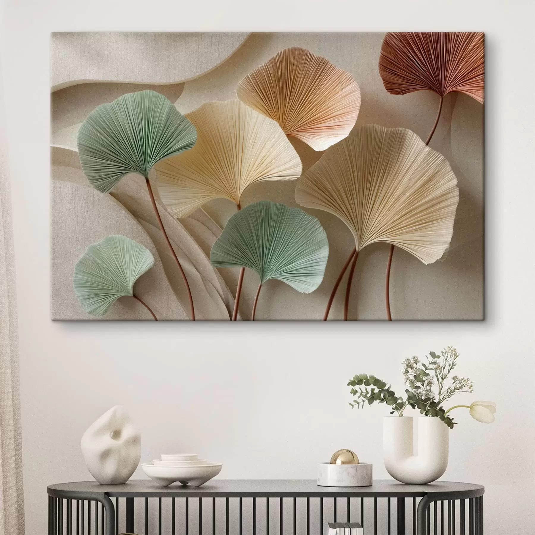 Tablouri Frunze de ginkgo stilizate în nuanțe calme s49207