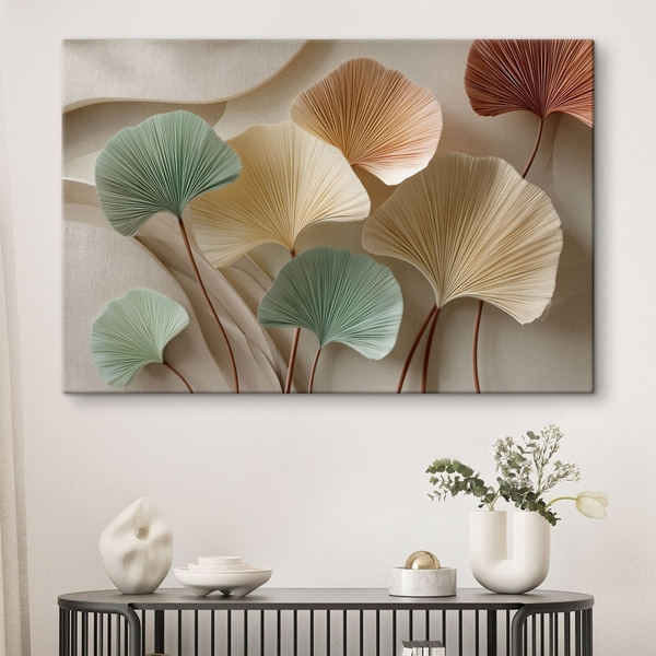 Picturi Frunze de ginkgo stilizate în nuanțe calme, Tablouri natură, s49207 : Uwalls.ro