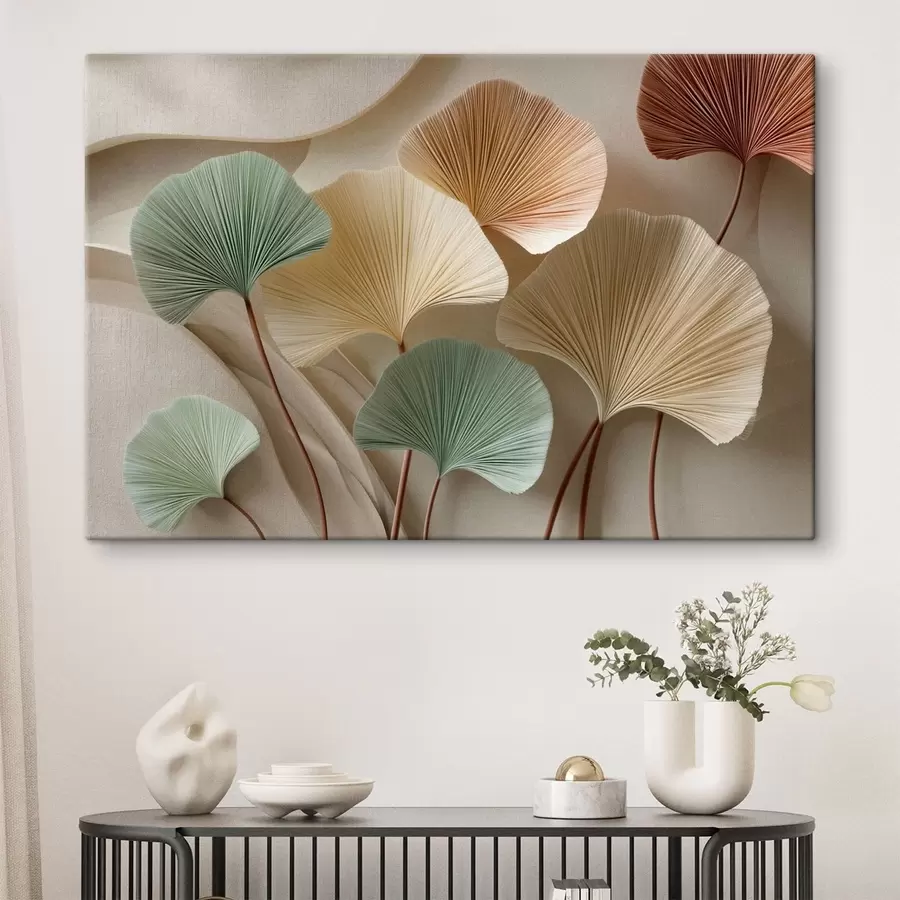 Tablouri Frunze de ginkgo stilizate în nuanțe calme s49207