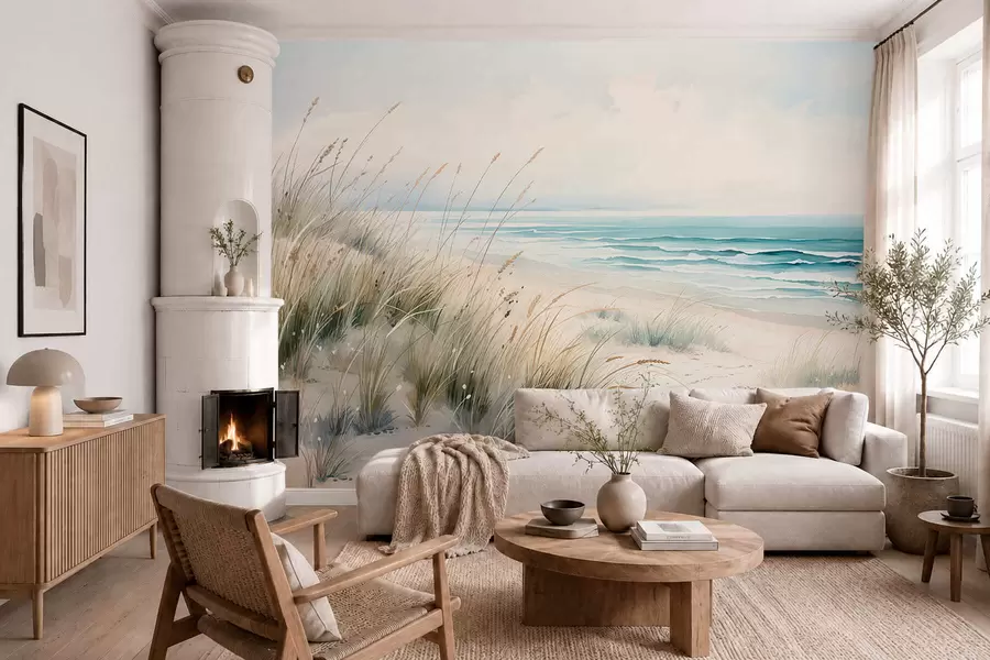 fototapet Plajă cu nisip, valuri și dune w05537