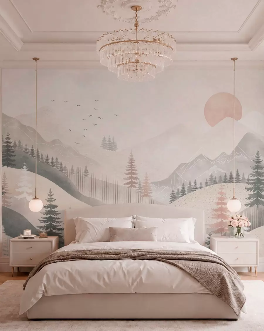 fototapet Peisaj montan minimalist cu pini w05626