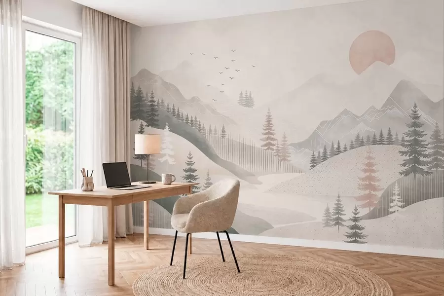fototapet Peisaj montan minimalist cu pini w05626