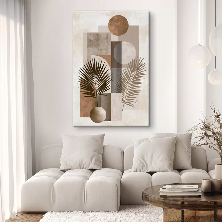 Tablouri O compoziție abstractă cu frunze și forme geometrice s49120