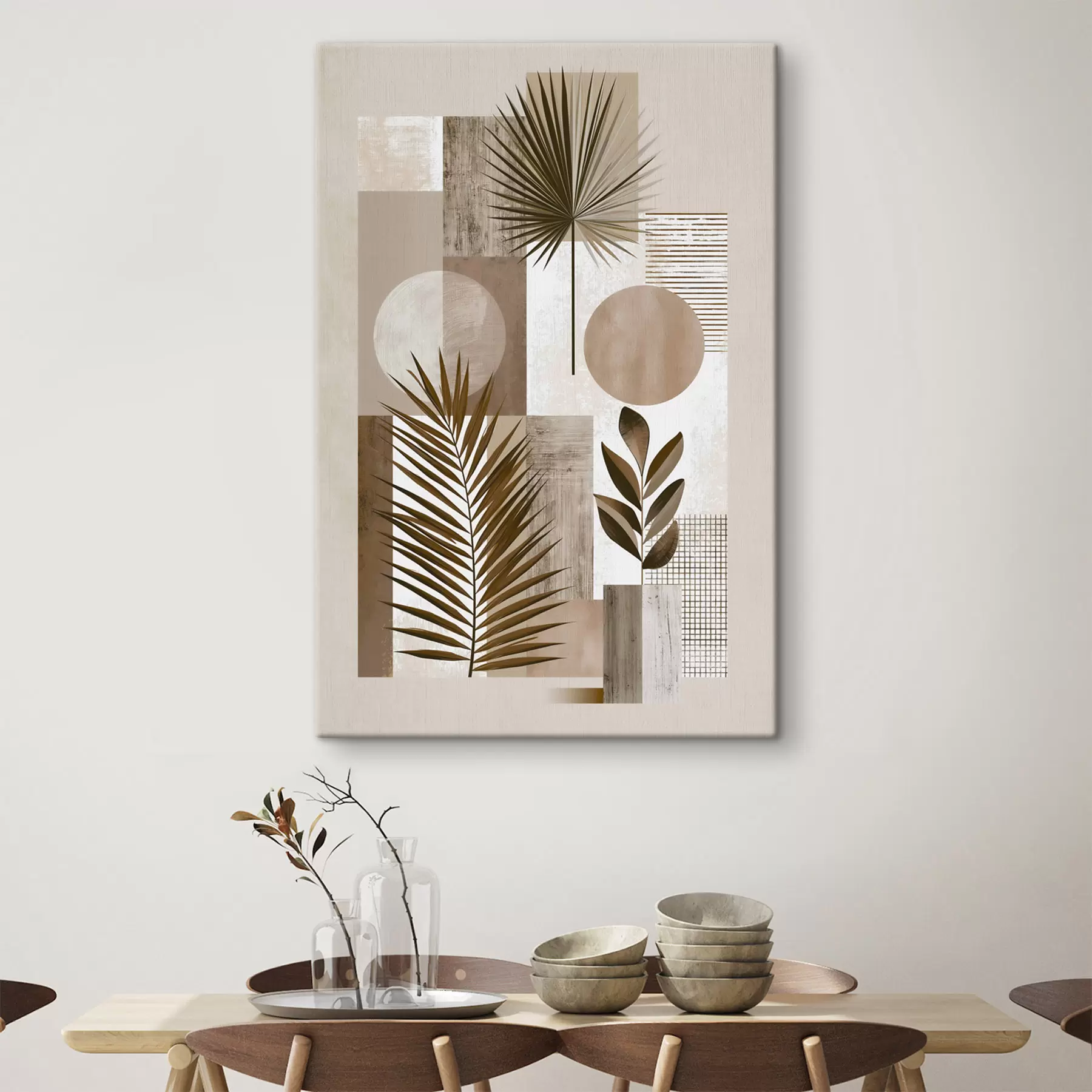 Tablouri O compoziție abstractă cu frunze și forme geometrice s49121