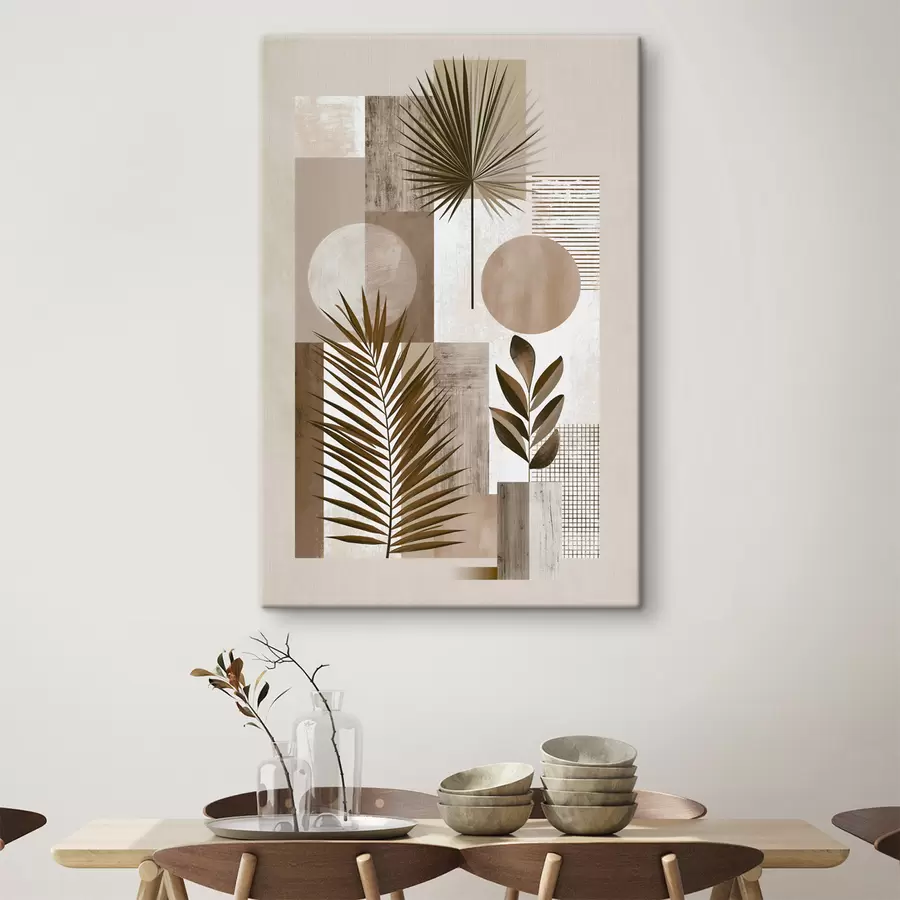Tablouri O compoziție abstractă cu frunze și forme geometrice s49121