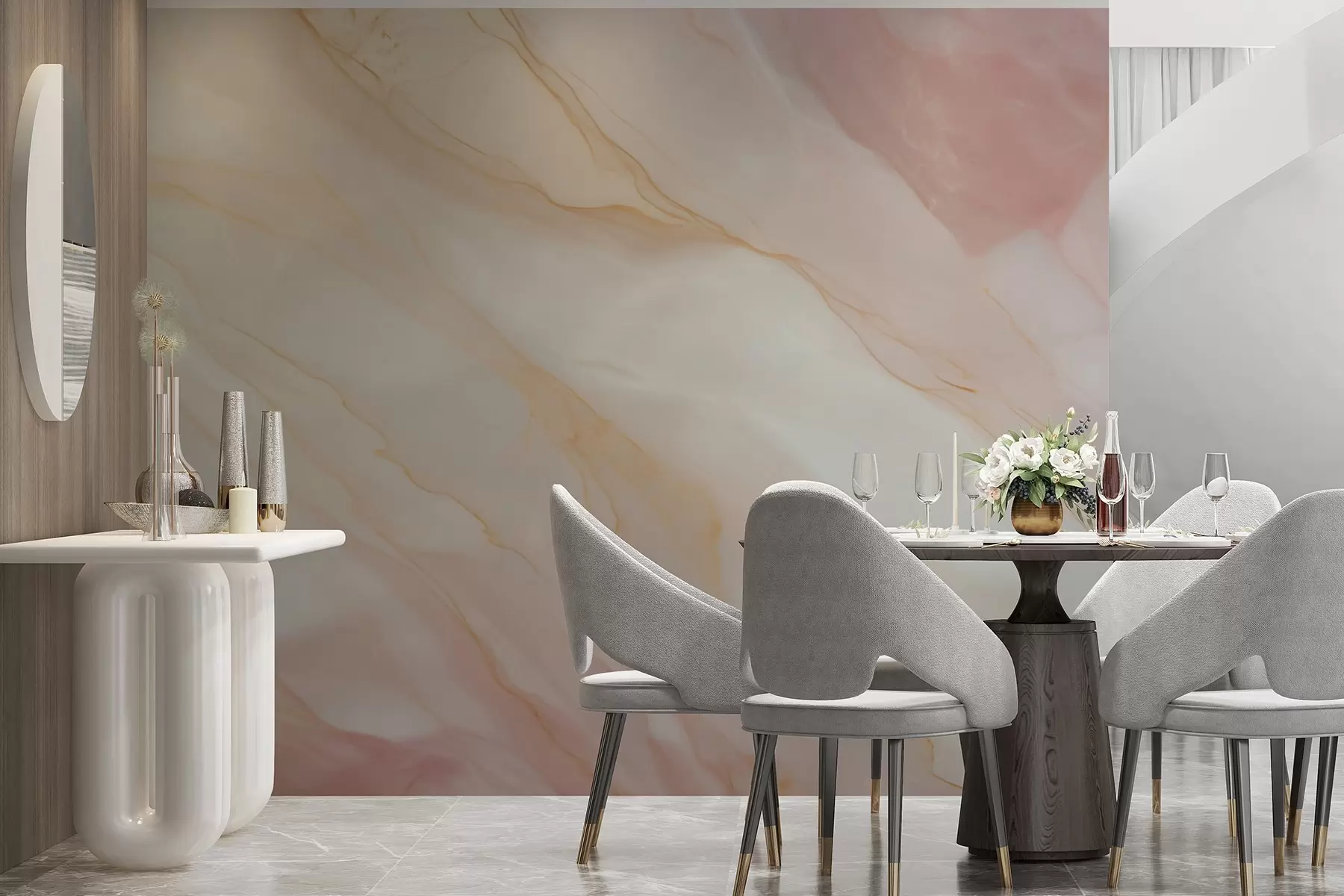 fototapet Imitare a unui model abstract cu textură de marmură, în nuanțe de roz și galben w05632