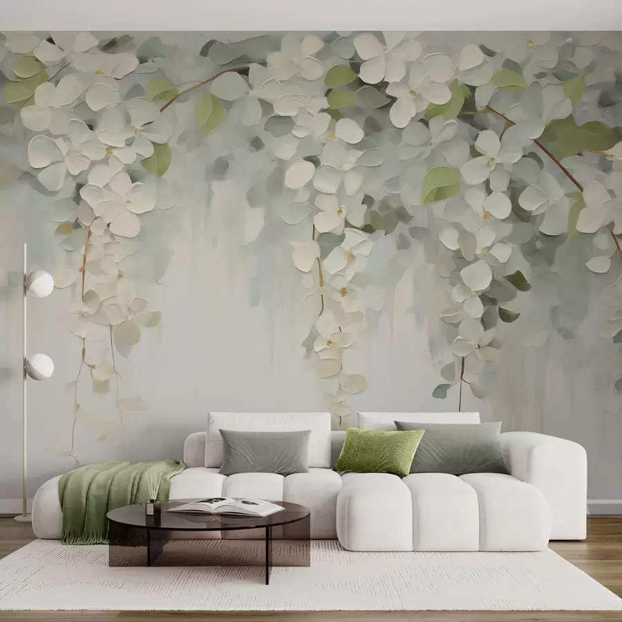 fototapet Tablou abstract cu flori suspendate, imitație w05641
