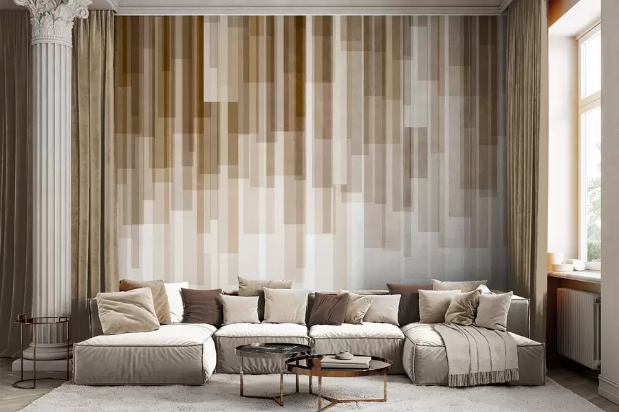 fototapet Dreptunghiuri verticale texturate, cu transparență variabilă și nuanțe de maro, artă abstractă w09889v1