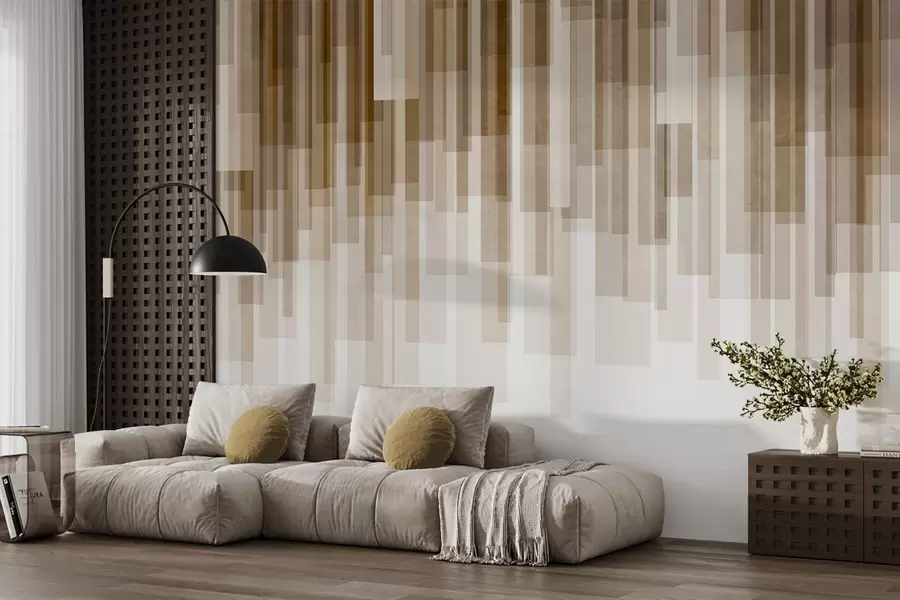 fototapet Dreptunghiuri verticale texturate, cu transparență variabilă și nuanțe de maro, artă abstractă w09889v1