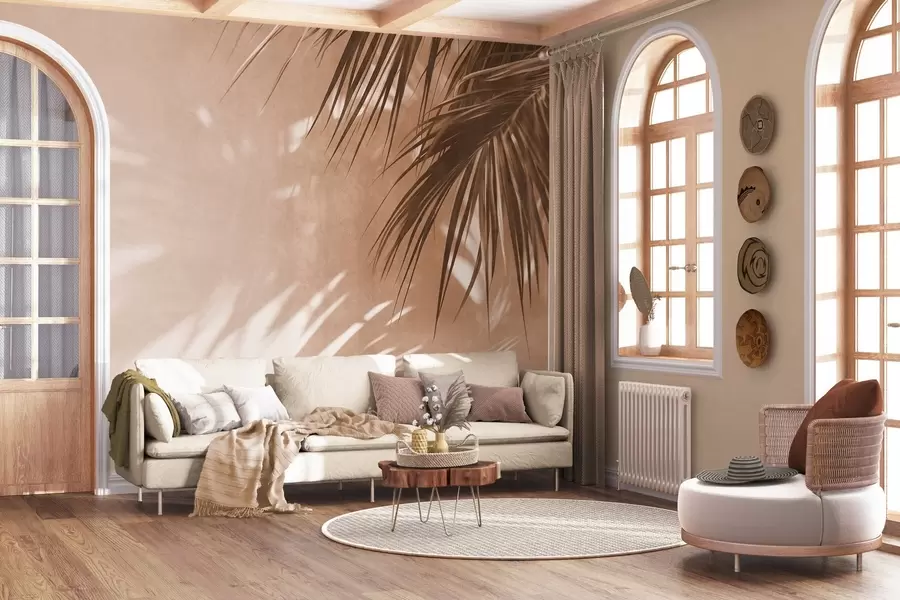 fototapet Frunze de palmier cu textură și umbre, o atmosferă tropicală, minimalism w09890