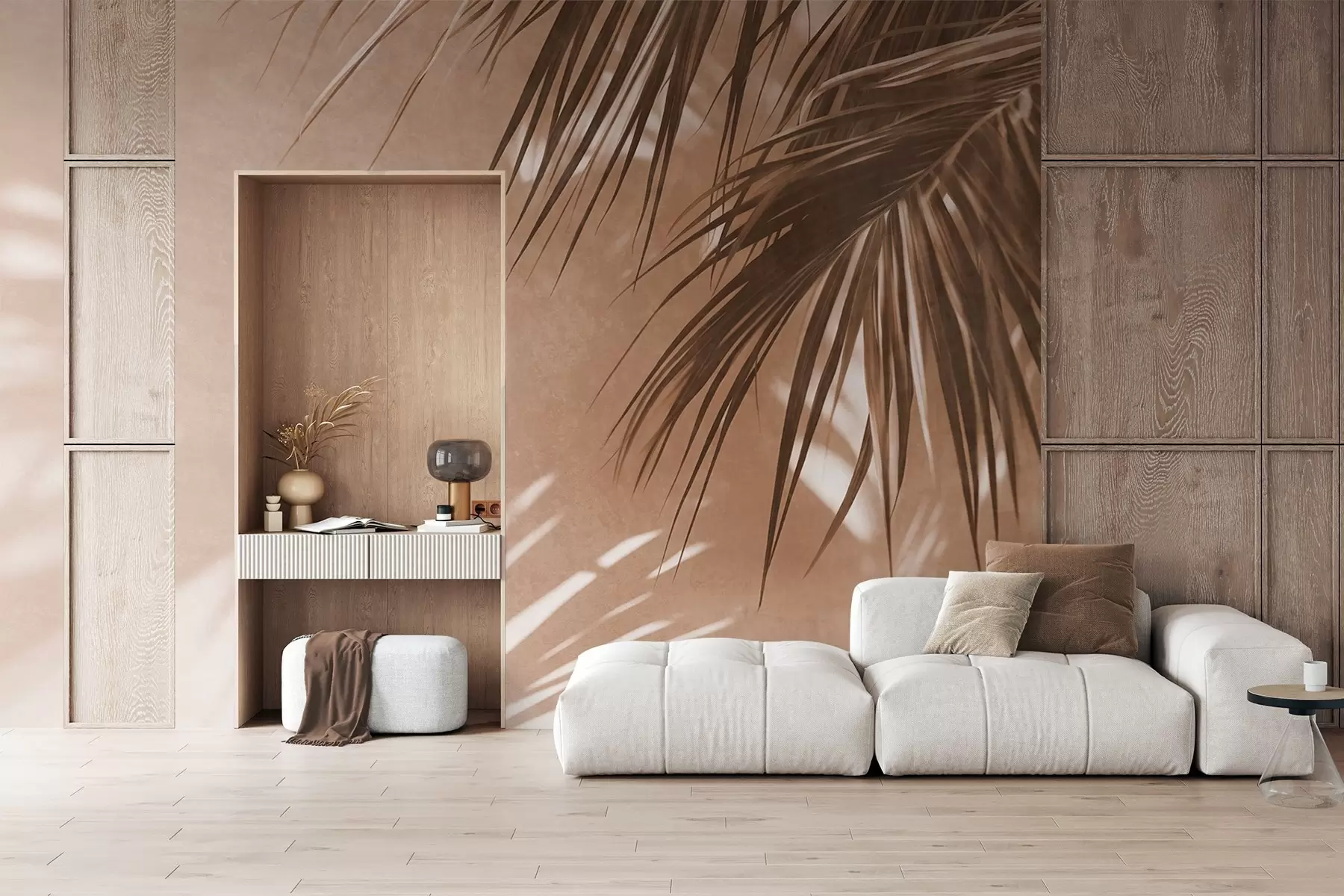 fototapet Frunze de palmier cu textură și umbre, o atmosferă tropicală, minimalism w09890