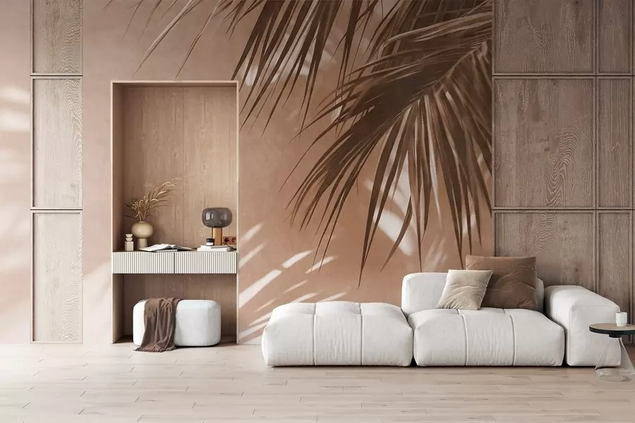 fototapet Frunze de palmier cu textură și umbre, o atmosferă tropicală, minimalism w09890