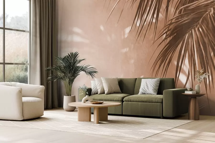 fototapet Frunze de palmier cu textură și umbre, o atmosferă tropicală, minimalism w09890