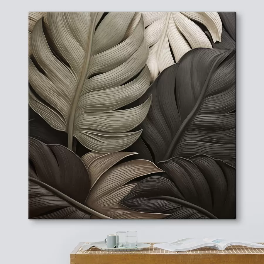 Tablouri Frunze tropicale, imagine plană, imitație de tușe în relief s49081