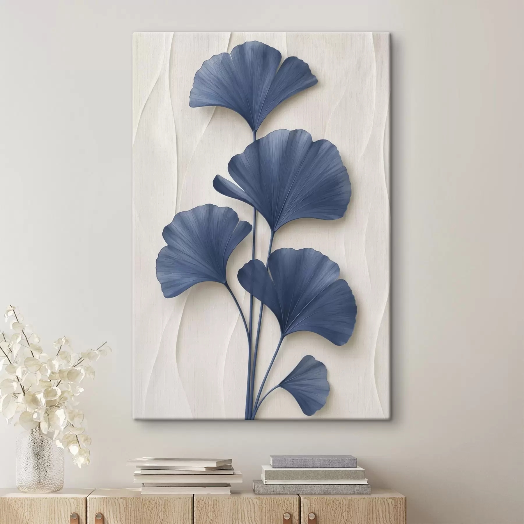 Tablouri Frunze de ginkgo pe un fundal deschis, o imagine bidimensională care imită efectul de profunzime s49298