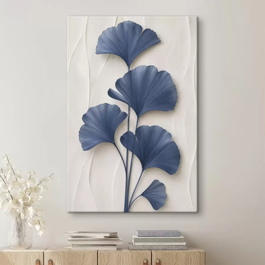 Tablouri Frunze de ginkgo pe un fundal deschis, o imagine bidimensională care imită efectul de profunzime s49298