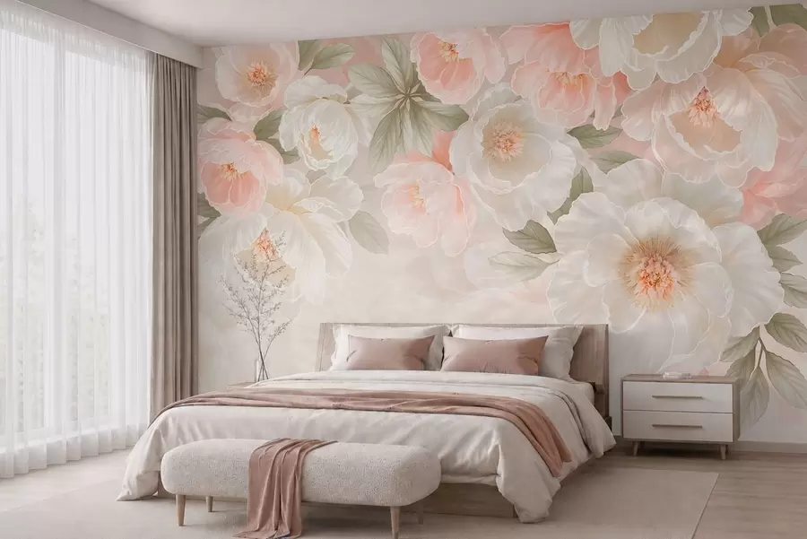 fototapet Flori mari și delicate, în nuanțe de roz și crem w05540