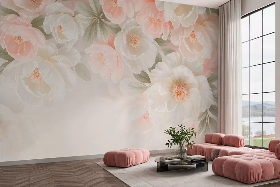 fototapet Flori mari și delicate, în nuanțe de roz și crem w05540