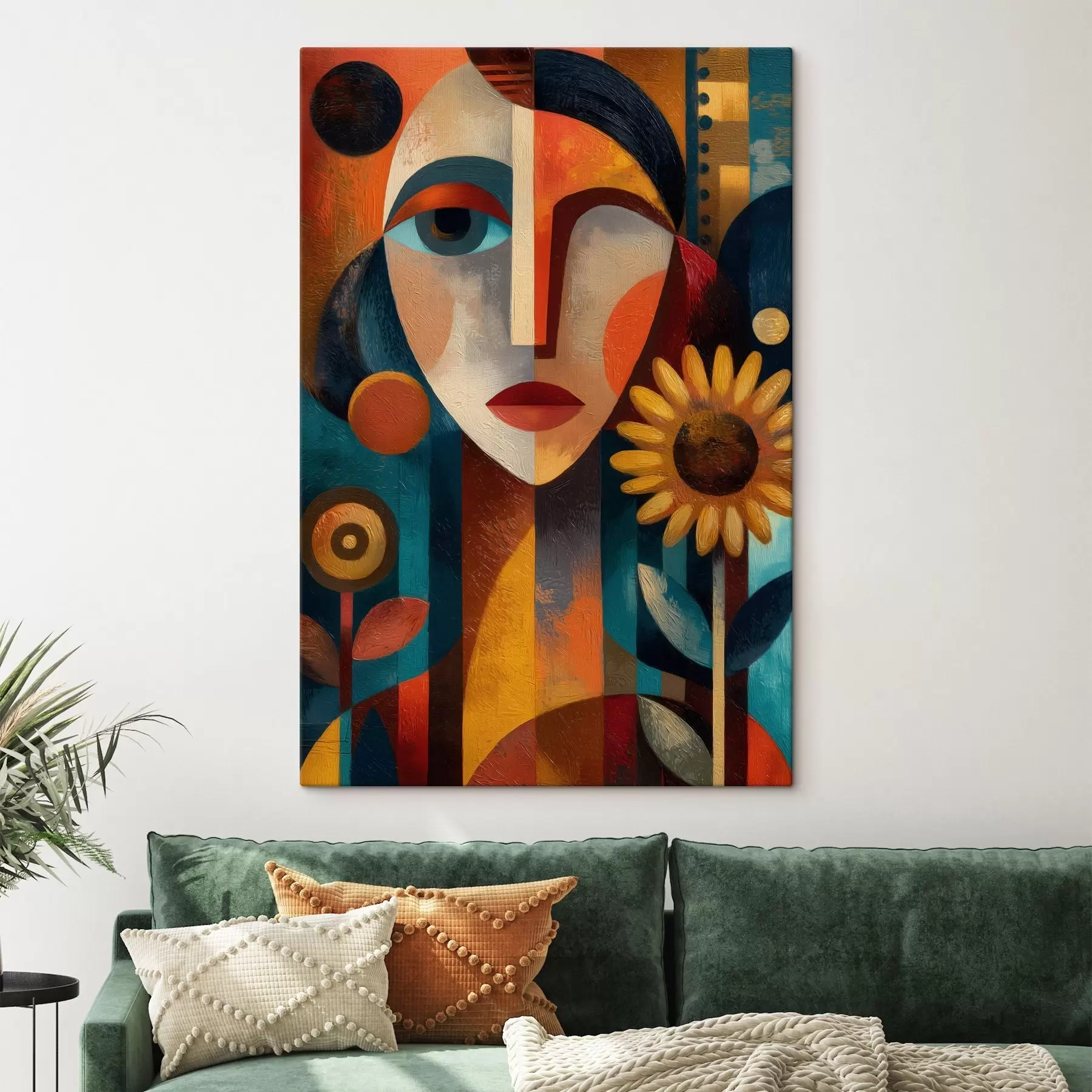 Tablouri Un portret abstract al unei fete cu flori, în stil etnic s49227