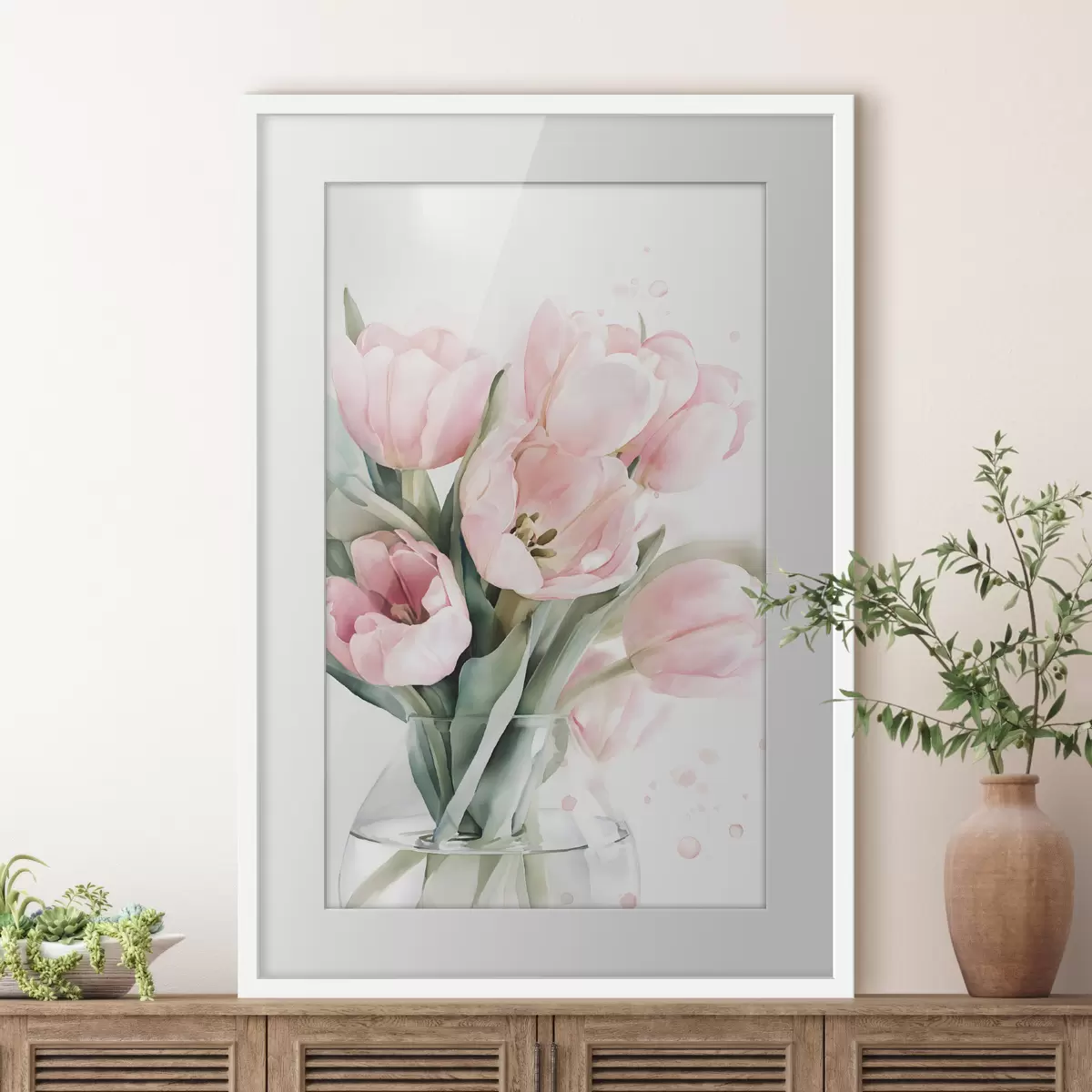 Poster Lalele roz delicate, în stil acuarelă f49225